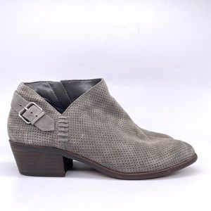 Vince Camuto Gray Suede Ankle Boots Booties Side Buckle Perforated Slip On Sz 8
